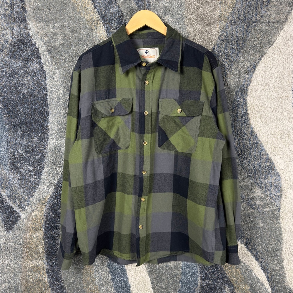 Hallstatt Mens Green Black Buffalo‎ Plaid Flannel Button Down Shirt Large L